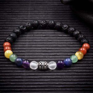 7 Chakra Crystal Lava Rock Stretch Bracelet - Handmade to Order